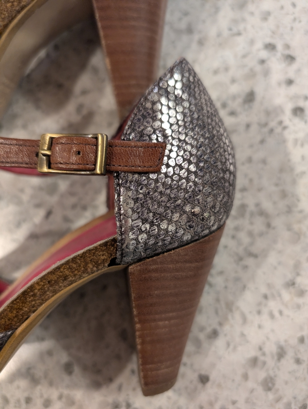 Chanii B Size 5 Platform Heels Leather Snakeskin Metallic Strappy Heeled Sandals - Picture 3 of 12